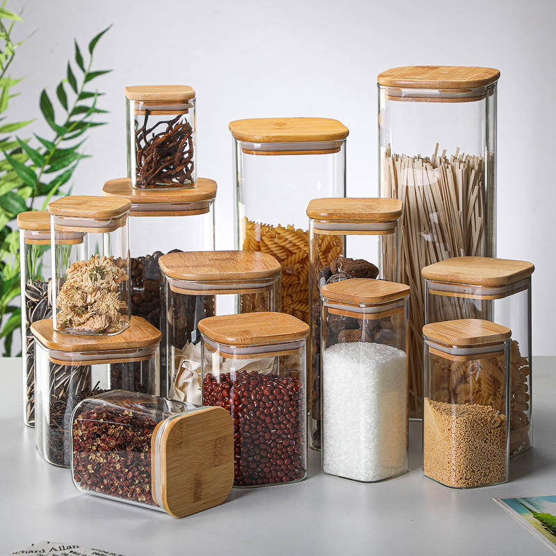 Food Storage Glass - Latas de vidrio de bambú transparentes,