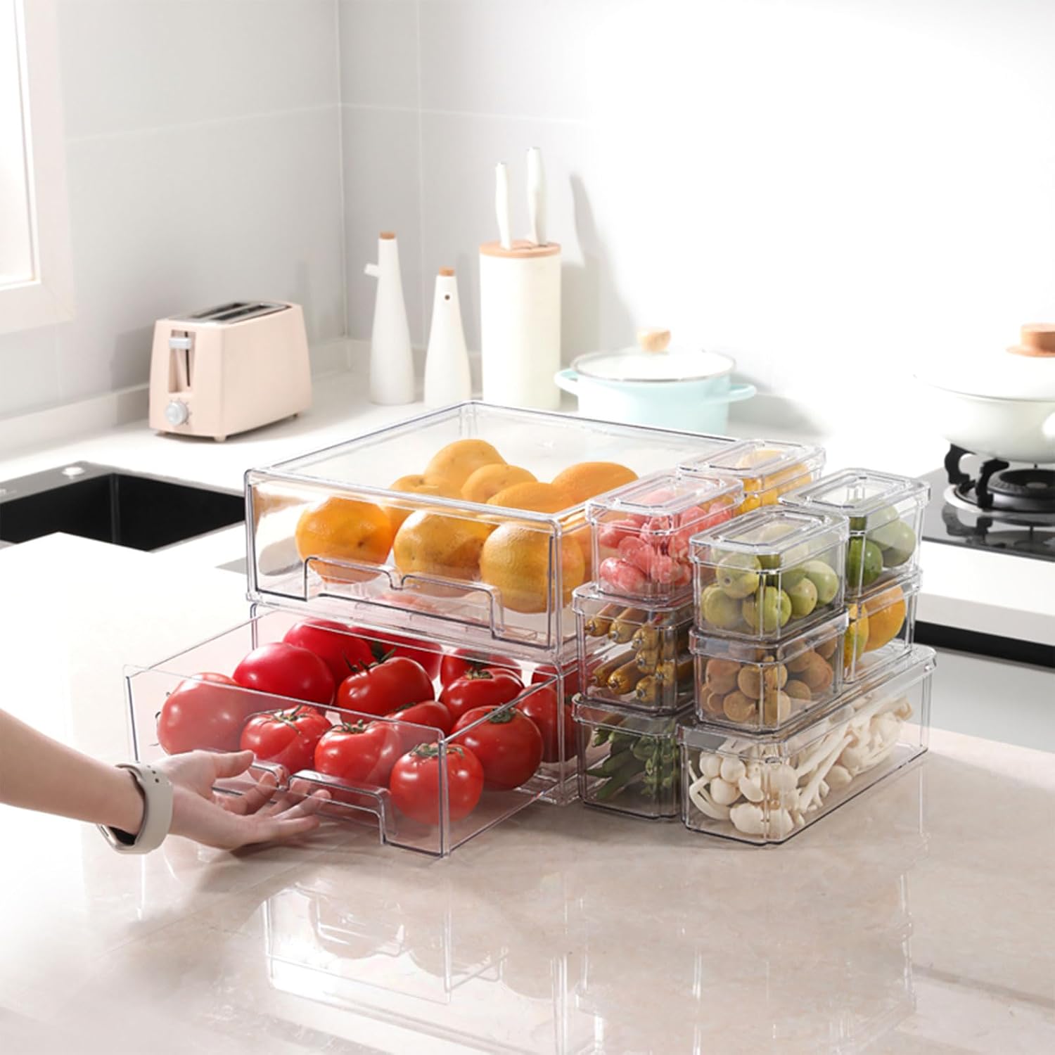 Juego de 10/14 Recipientes Org - Stackable Pantry Bin reseña y precio